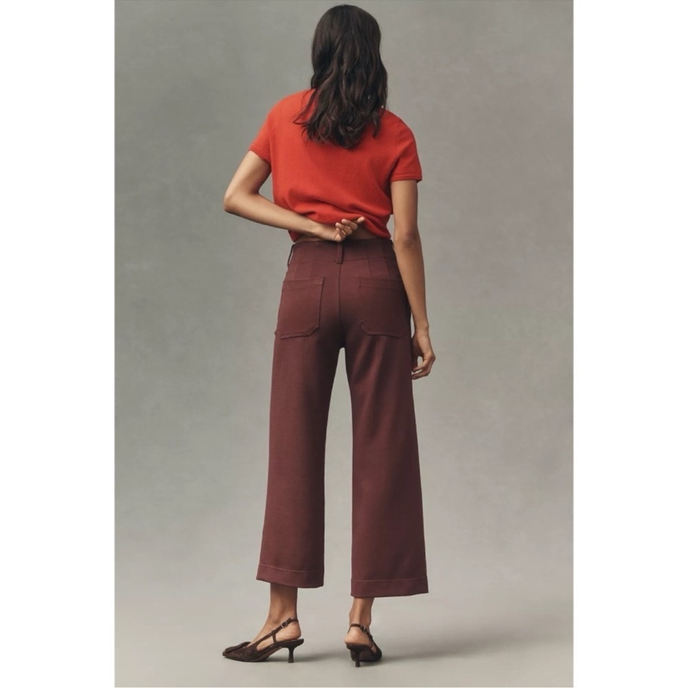 Anthropologie The Colette Knit Crop Wide-Leg Pants Burgundy Red 25 - Picture 10 of 10